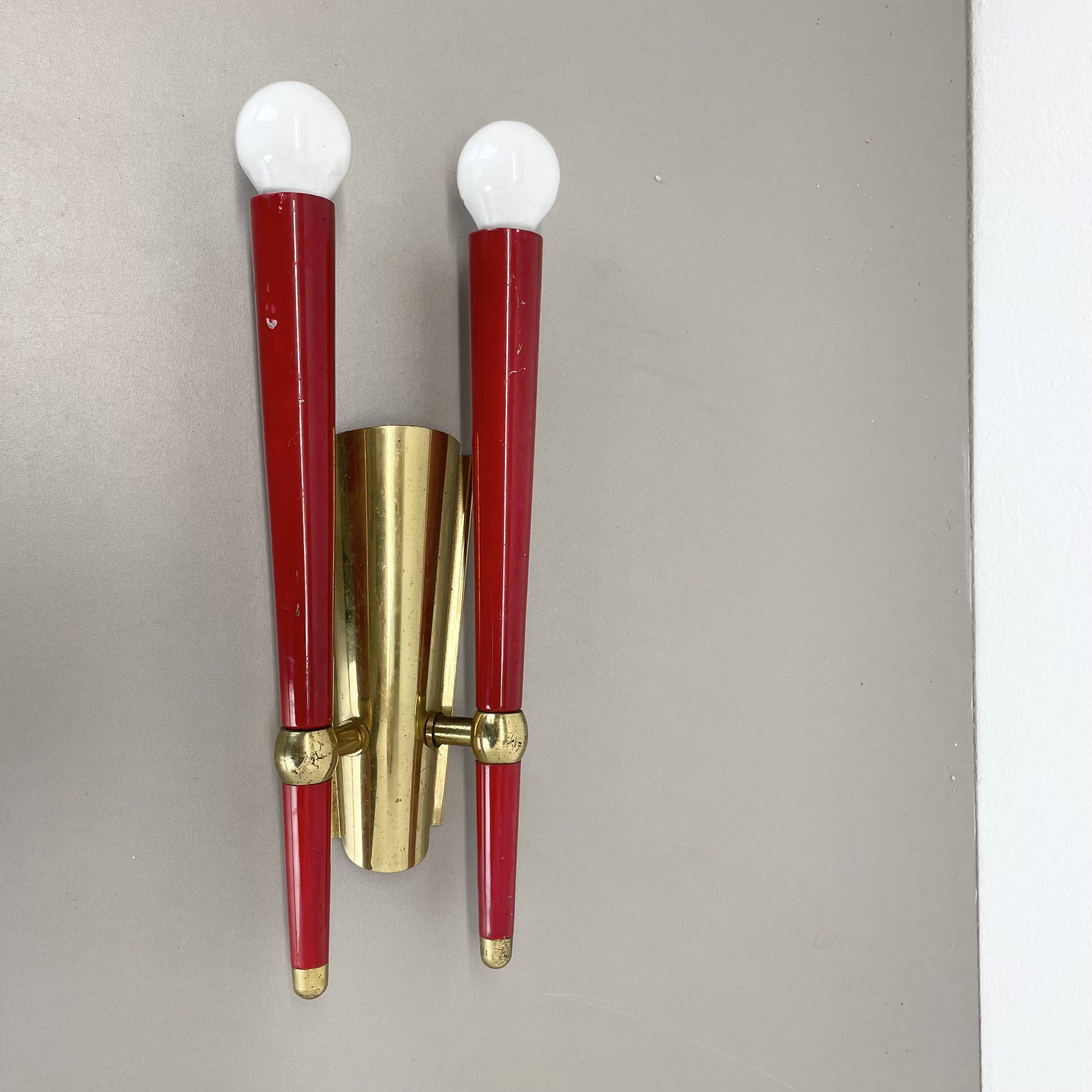 rare minimalist 32cm Brass Theatre Wall Light Sconce, Italy 1950s