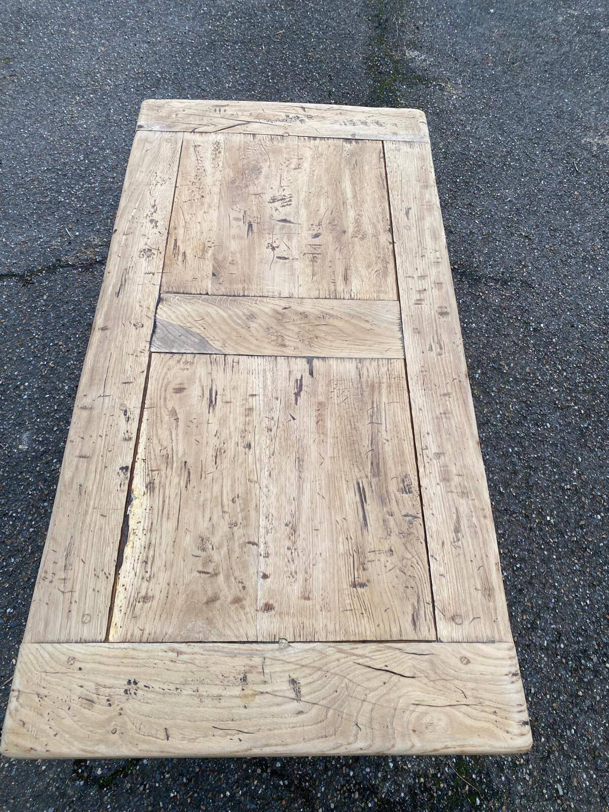 Renovated 19th-century solid oak farmhouse coffee table.