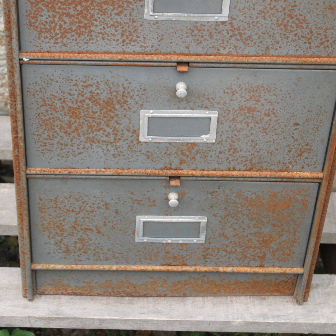 Patinated metal industrial filing cabinet – roneo