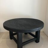 Table basse ronde finition bois brulé, shou-sugi-ban