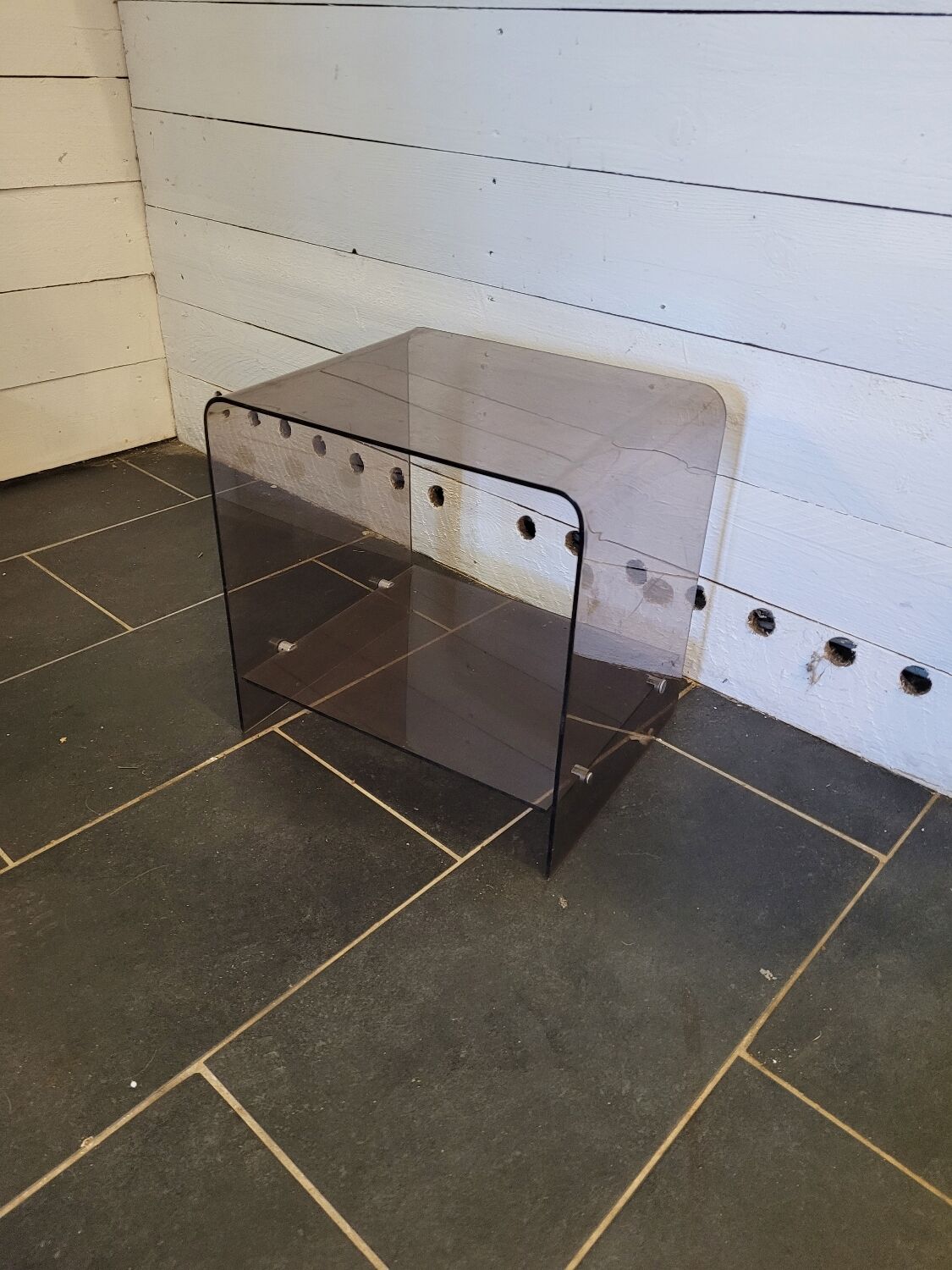 Smoked plexiglass side table from the 70s