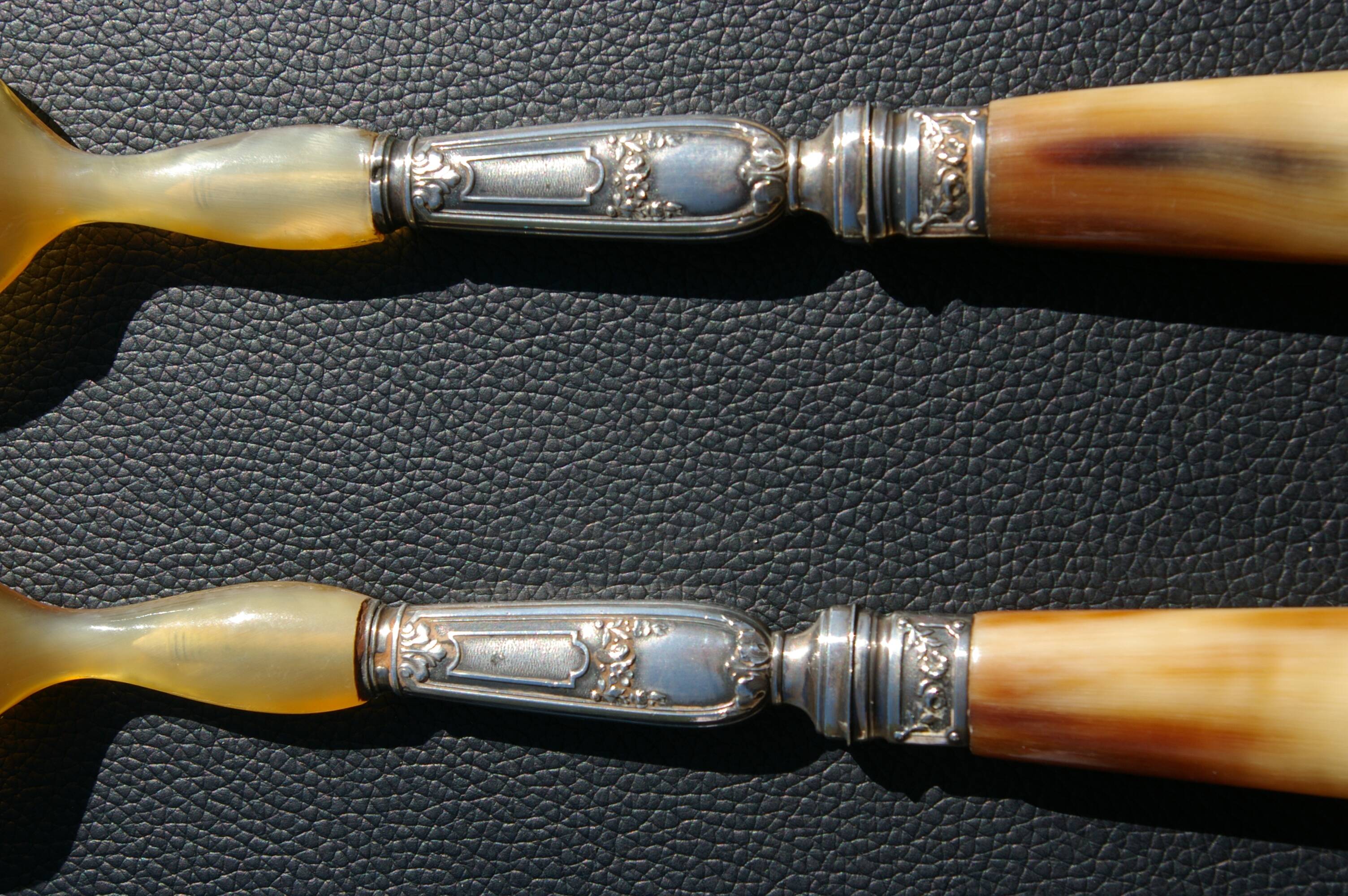 Carving Set + Salad Server Horn and Stainless Steel