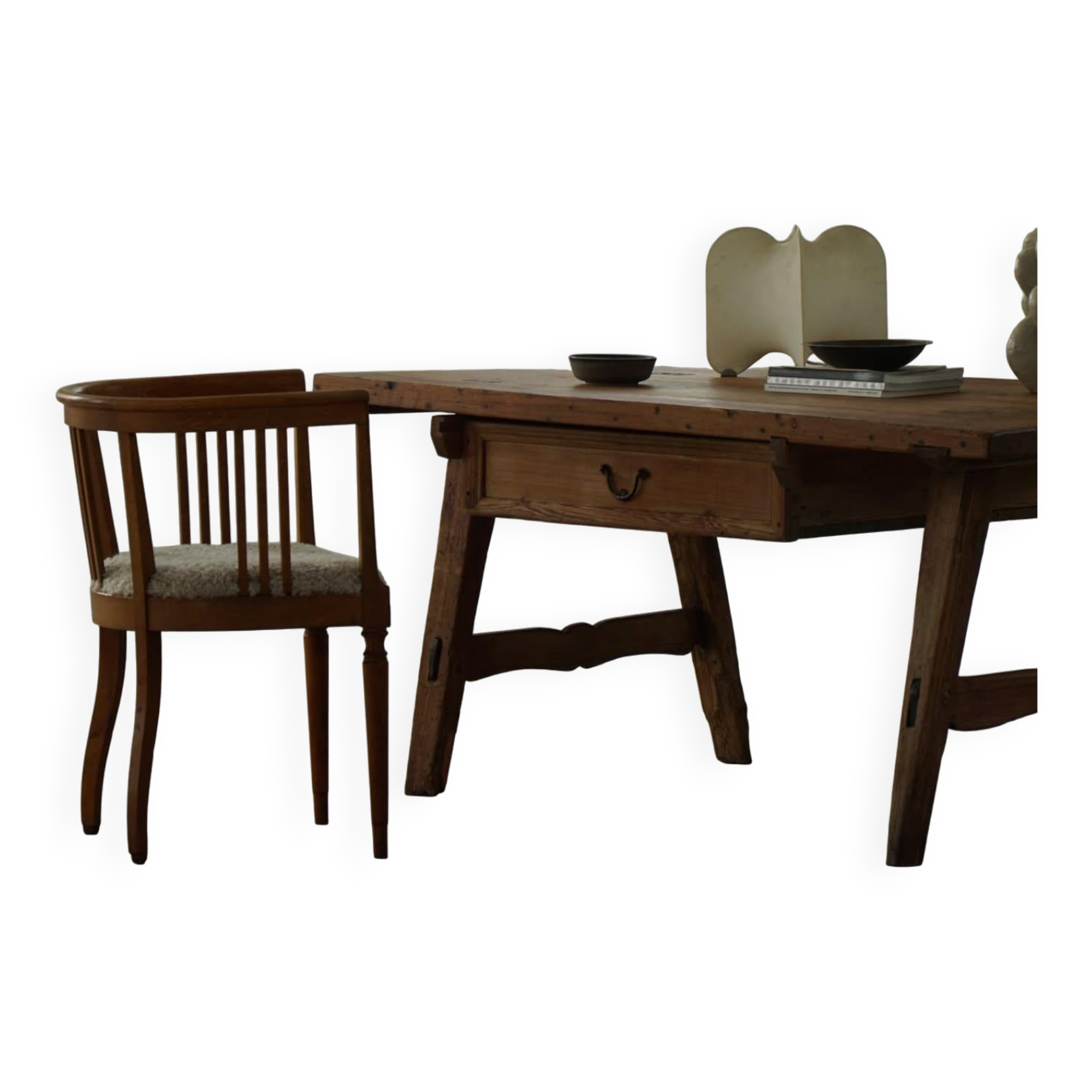 Fauteuil danois Art Nouveau en chêne avec assise rembourrée en laine d'agneau, début 1900