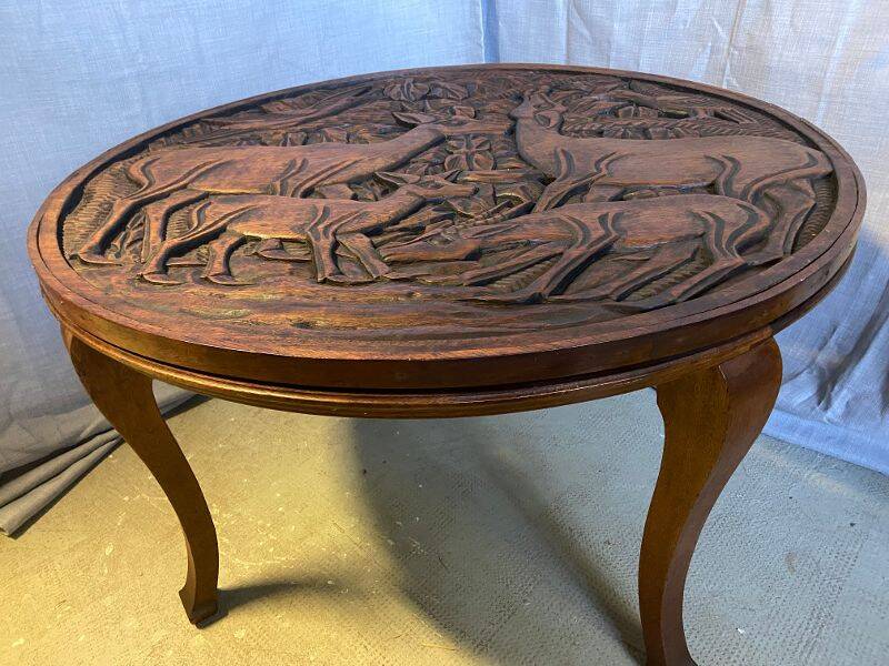 Popular Art Furniture Circular Coffee Table Solid Carved Wood 30s/40s