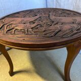 Mobilier d'Art Populaire Table Basse Circulaire Bois Massif Sculpté Années 30/40