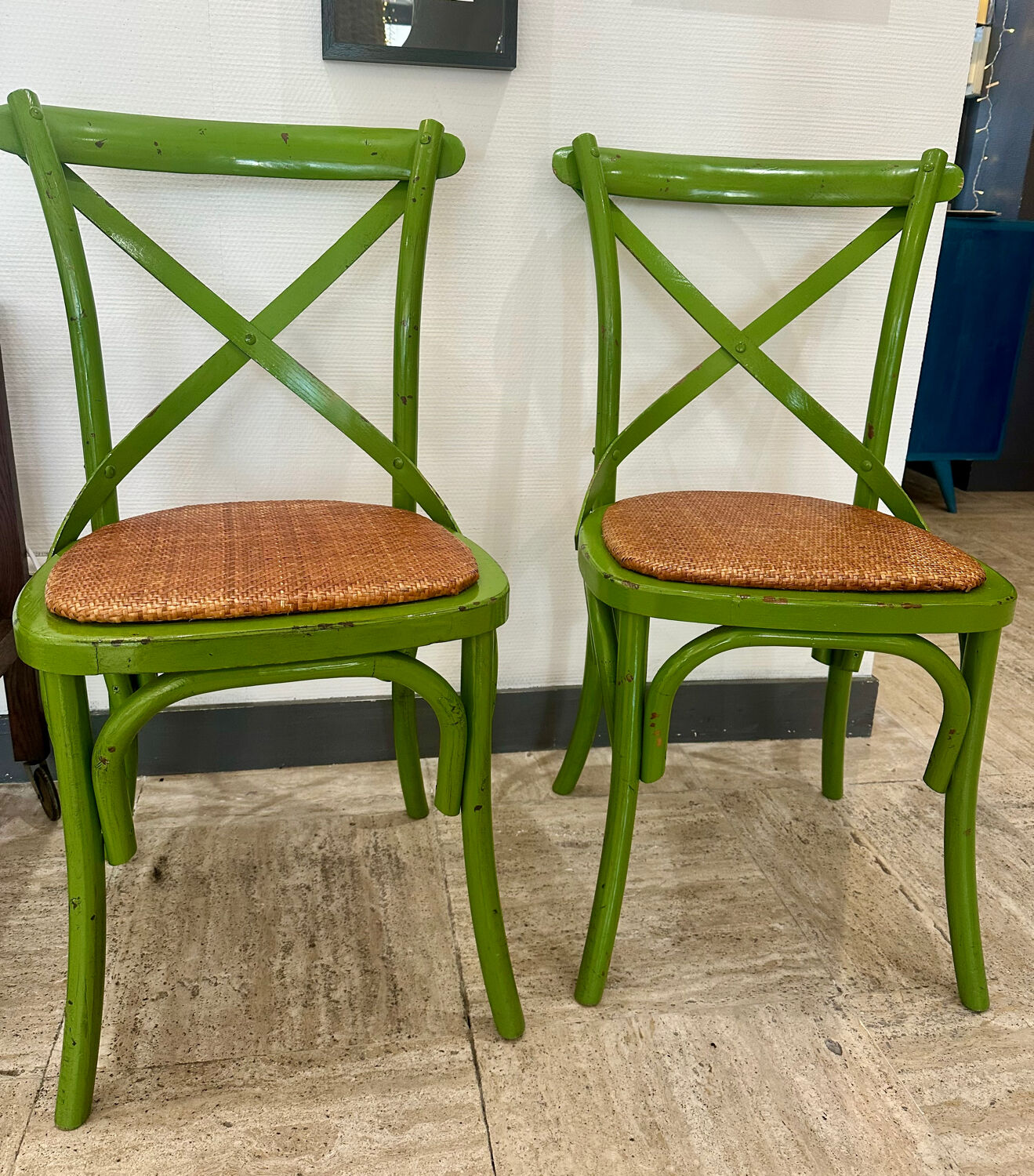 Vintage green bistro chair pairs