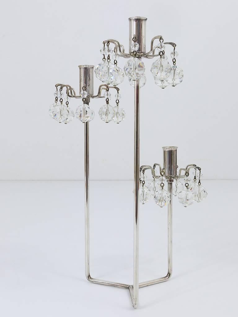 Silver-plated candlestick, faceted Swarovski crystals, Austria, 1960s