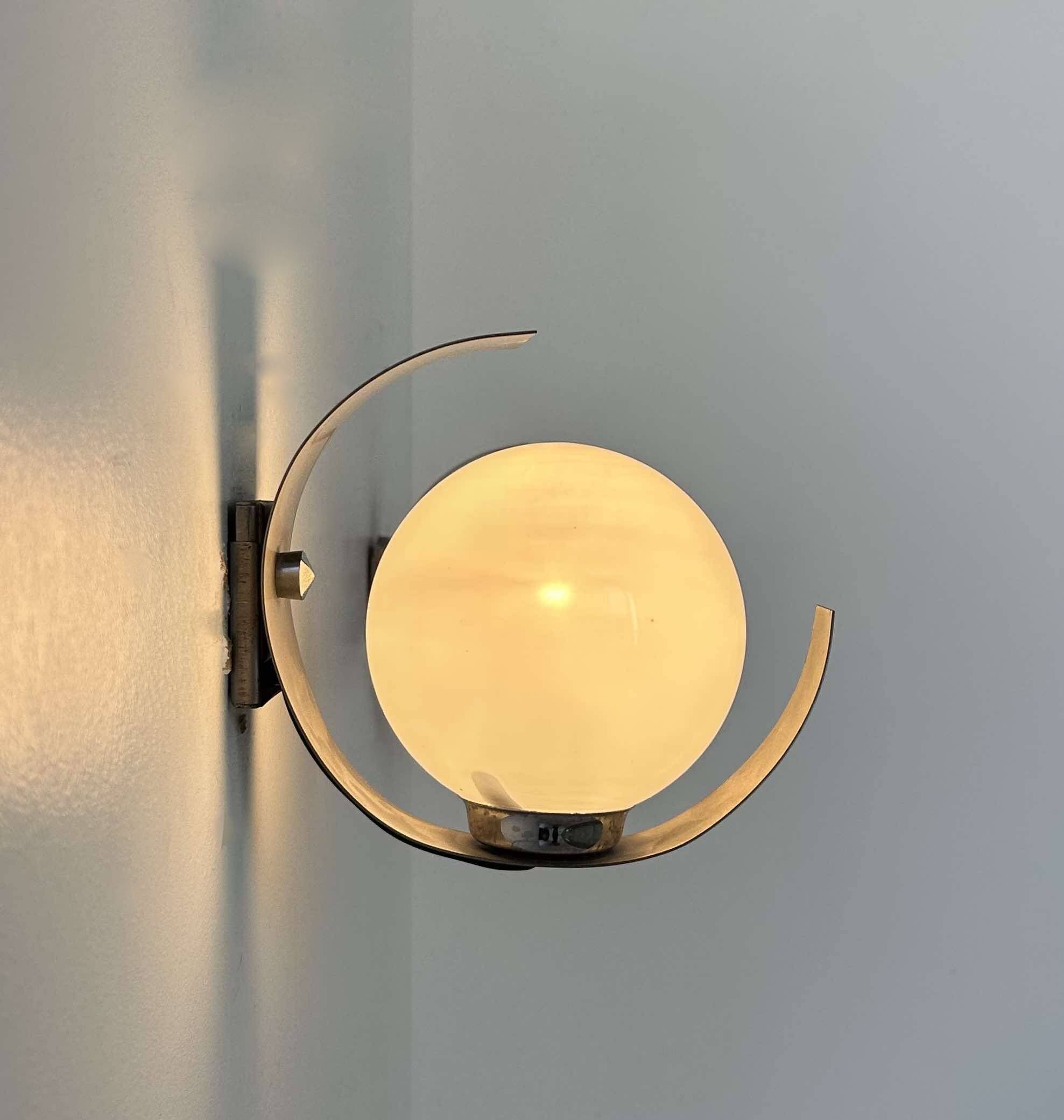Pair of vintage opaline and chrome wall lights, France 1970