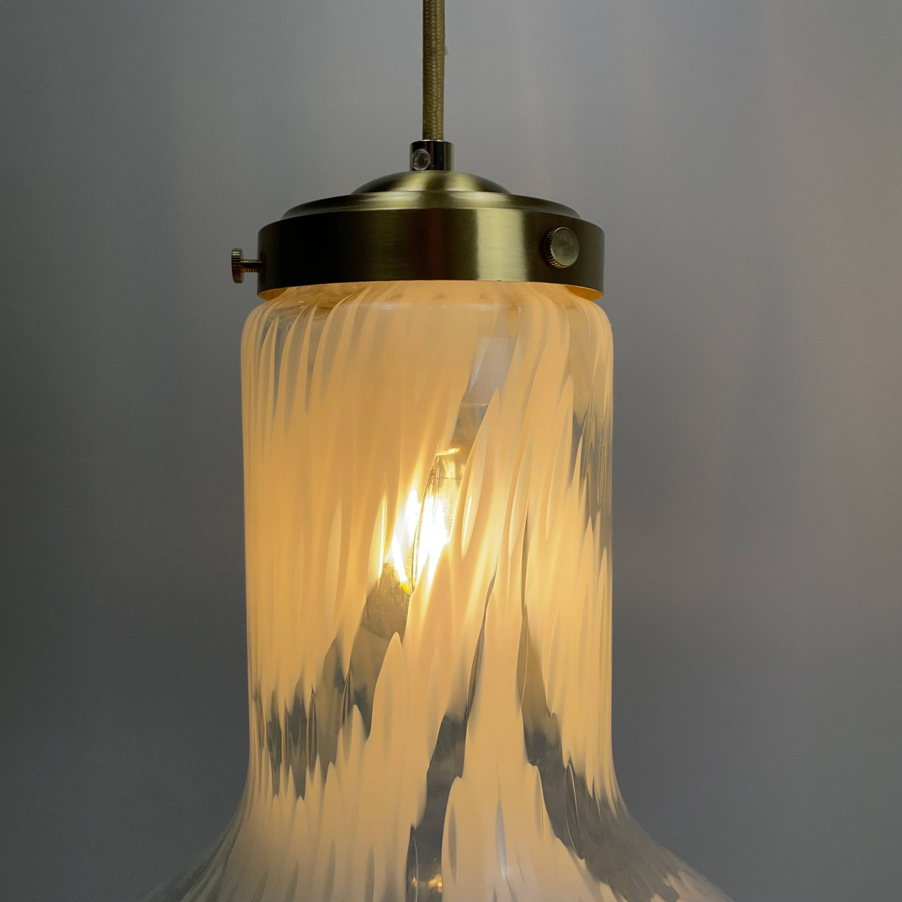 Suspension in cloudy and transparent white glass, Italian, 1960.