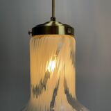 Suspension in cloudy and transparent white glass, Italian, 1960.