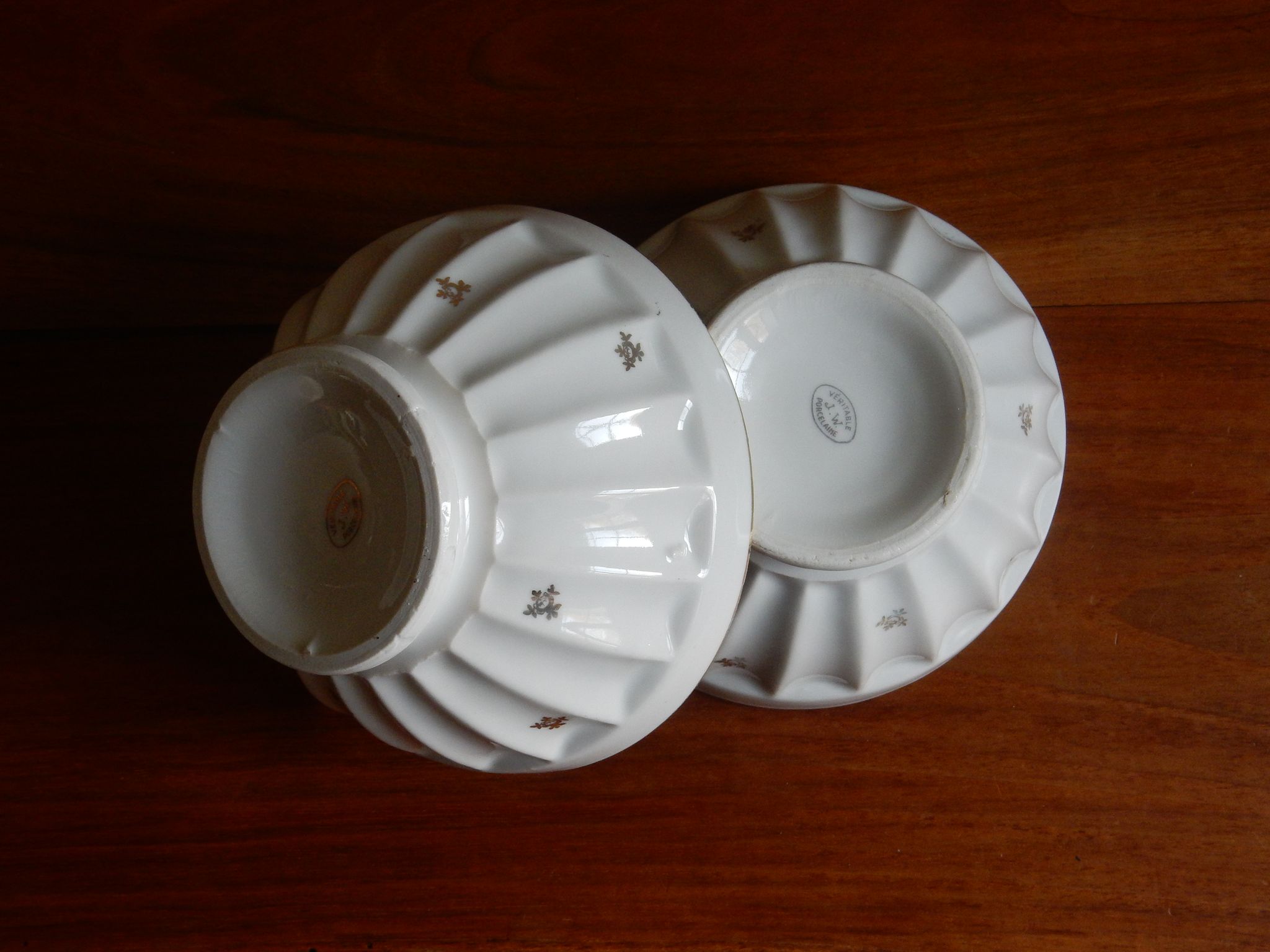 2 French JW porcelain milk coffee bowls