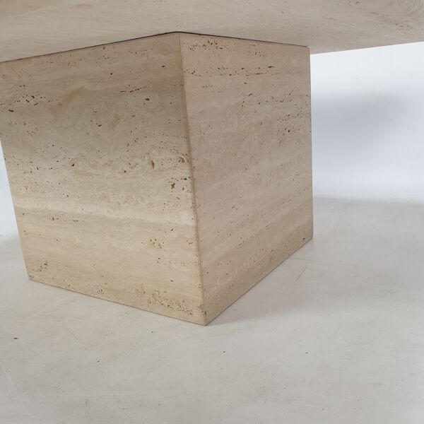 Table basse italienne en travertin, années 1980