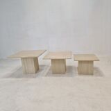 Set of 3 italian travertine coffee or side tables, 1980s
