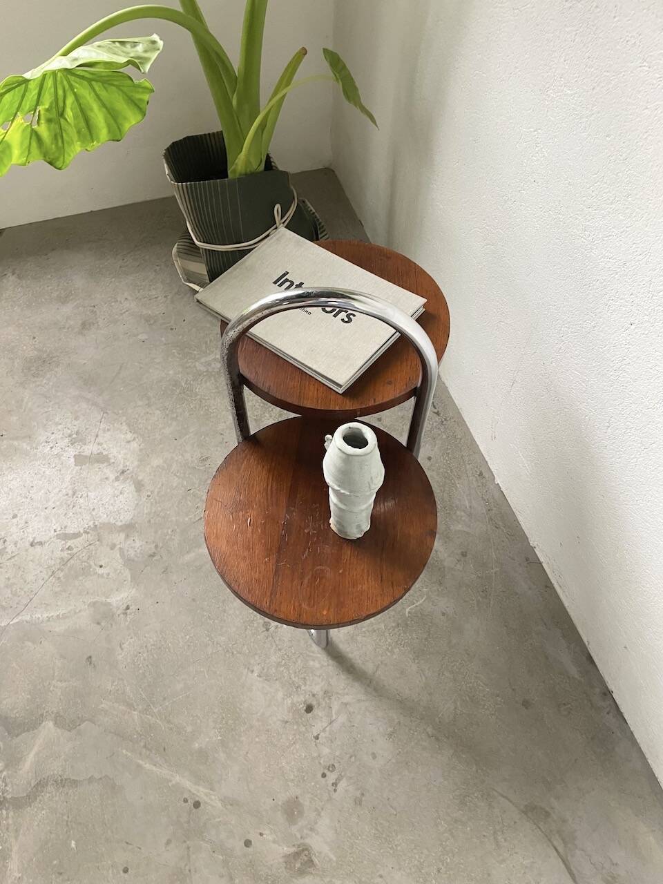 Sellette console art déco Bauhaus bois et chrome