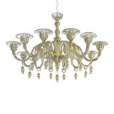 Contemporary Venetian Gold Murano Style Glass Chandelier With Leaves