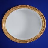 Vintage Wall-Hanging Oval Bevelled Mirror with Distressed Gold Gilt Frame