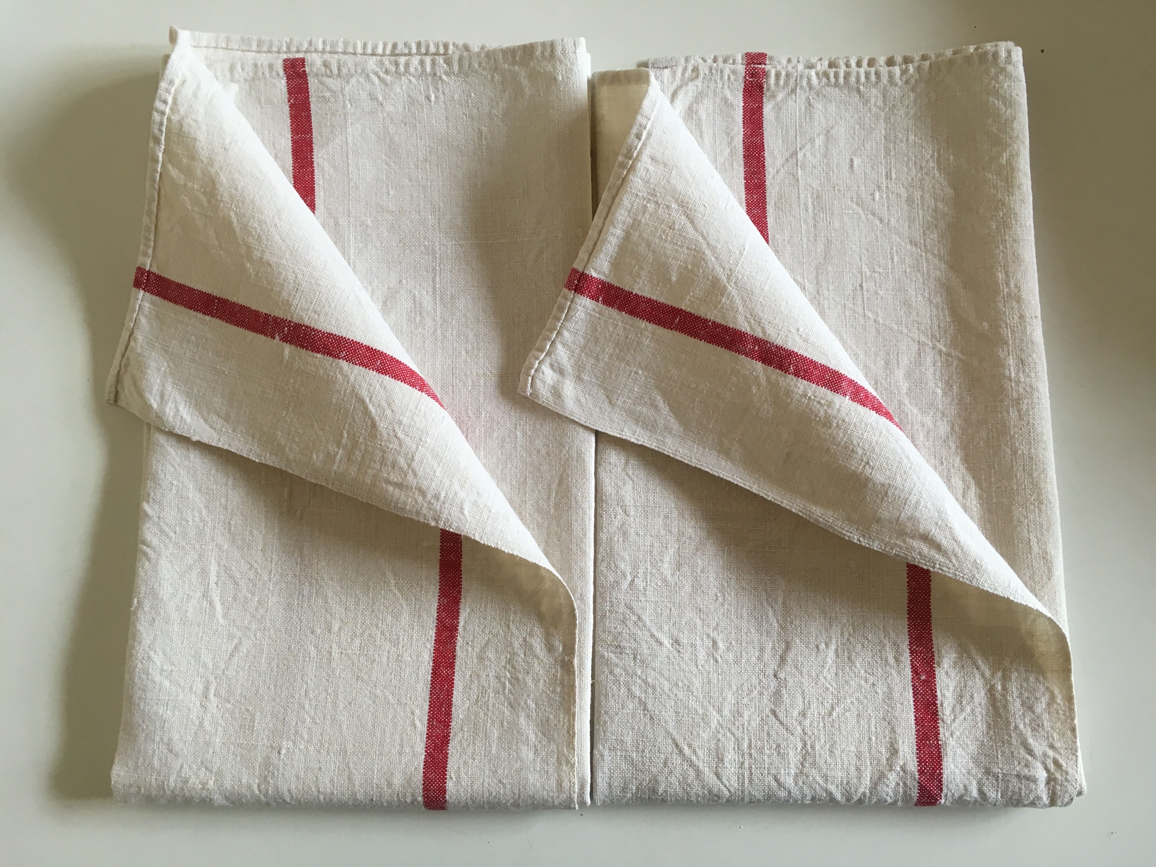 Pair of old towels linen and raw hemp