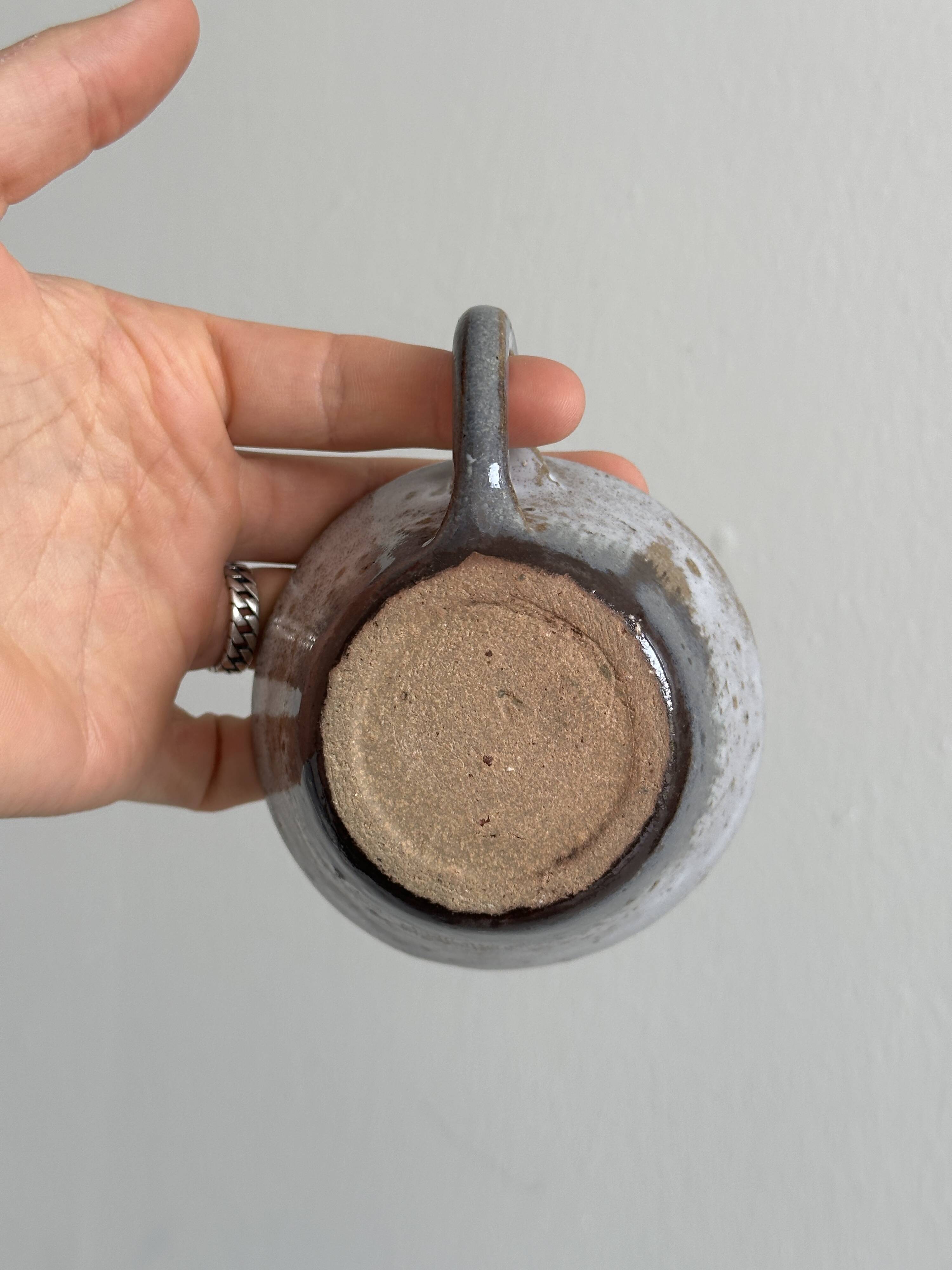 Handmade stoneware coffee set, 6 cups, saucers and sugar bowl, natural tones