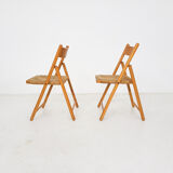 Set of 2 vintage folding chairs in beech and rush