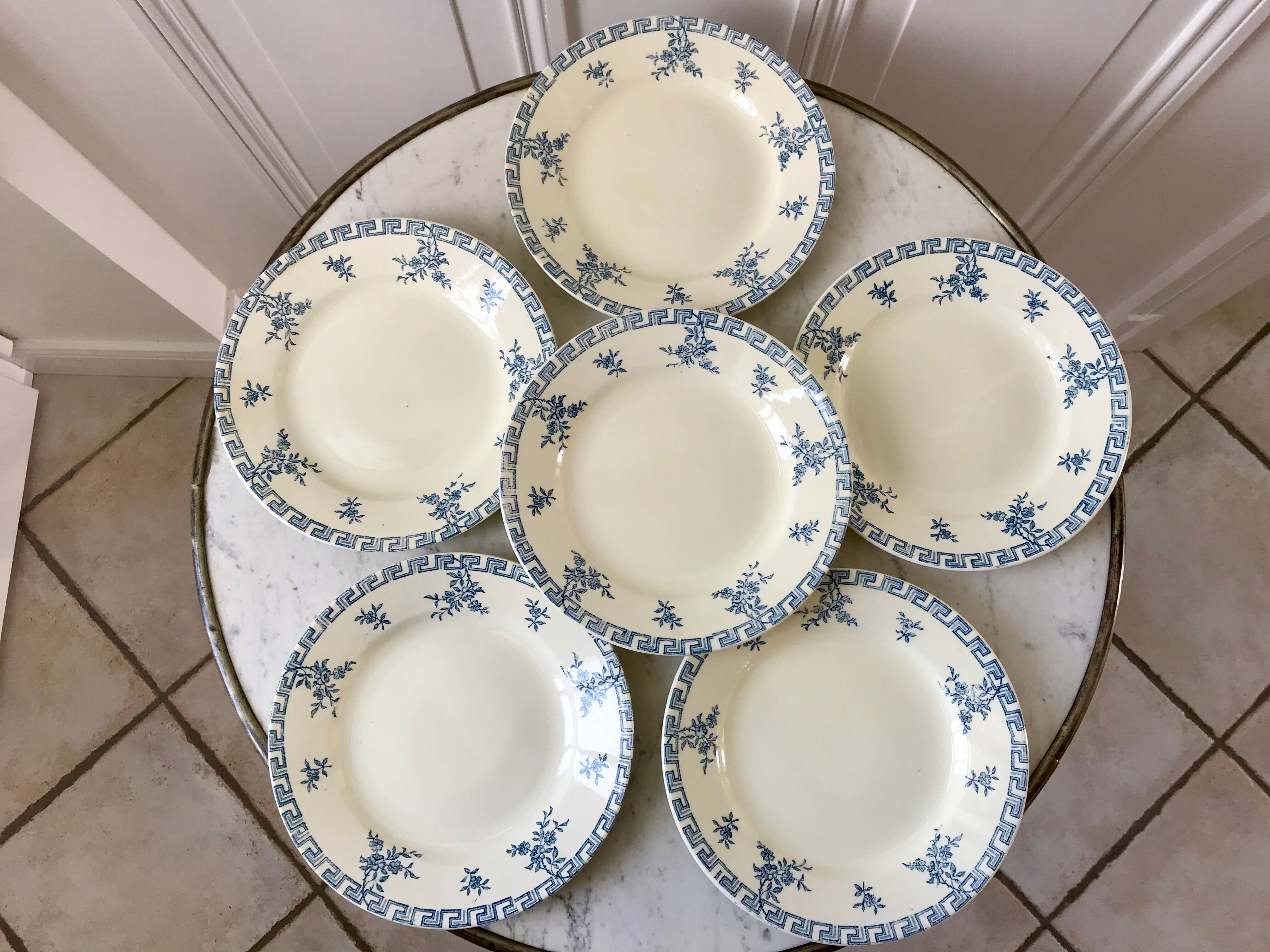 set of 6 dessert plates Terre de Fer St Amand model "Athens" XXth