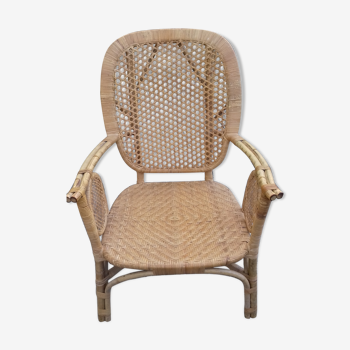 Fauteuil en rotin et osier vintage