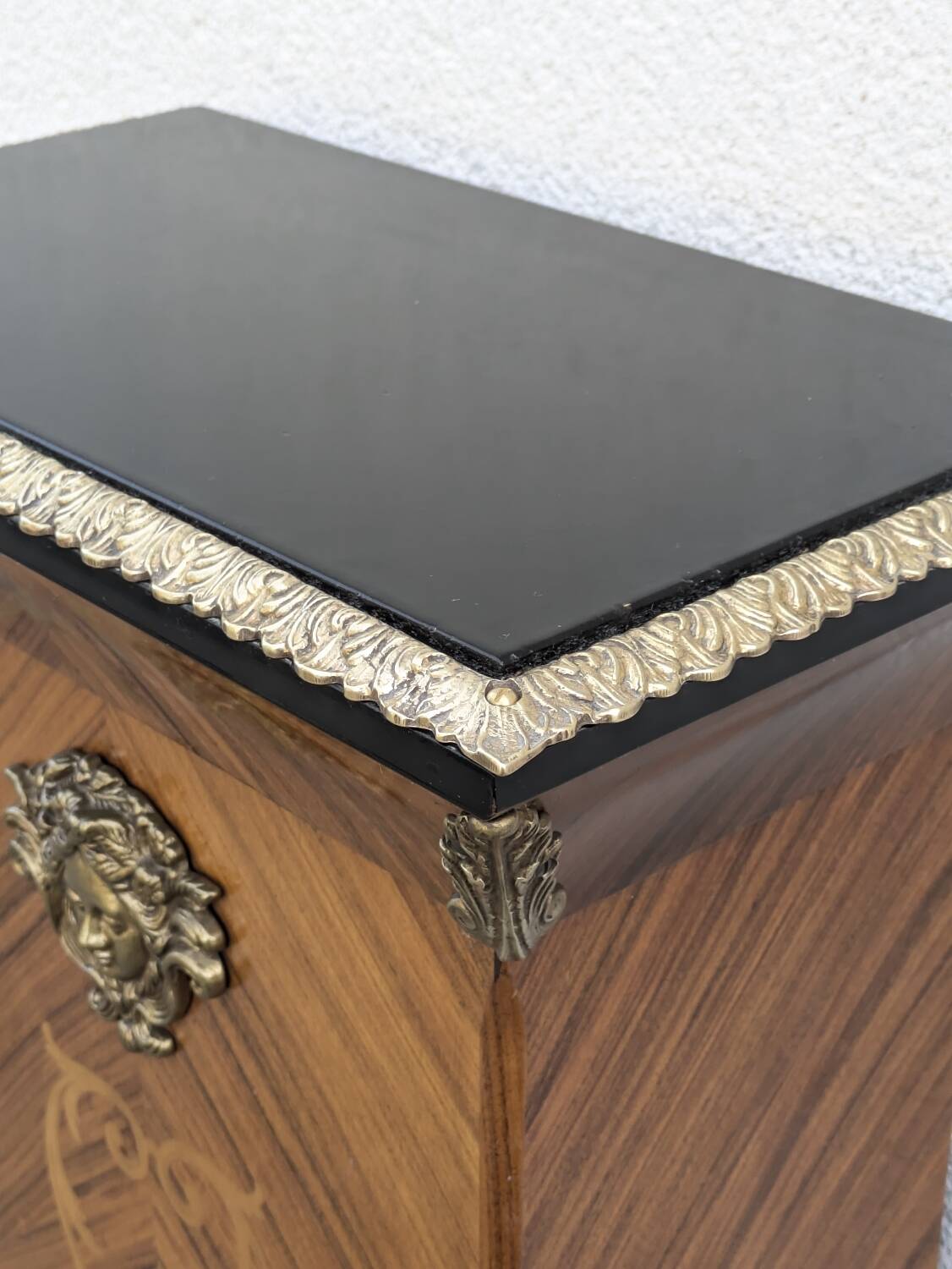 Vintage column in rosewood and bronze marquetry, mid-century