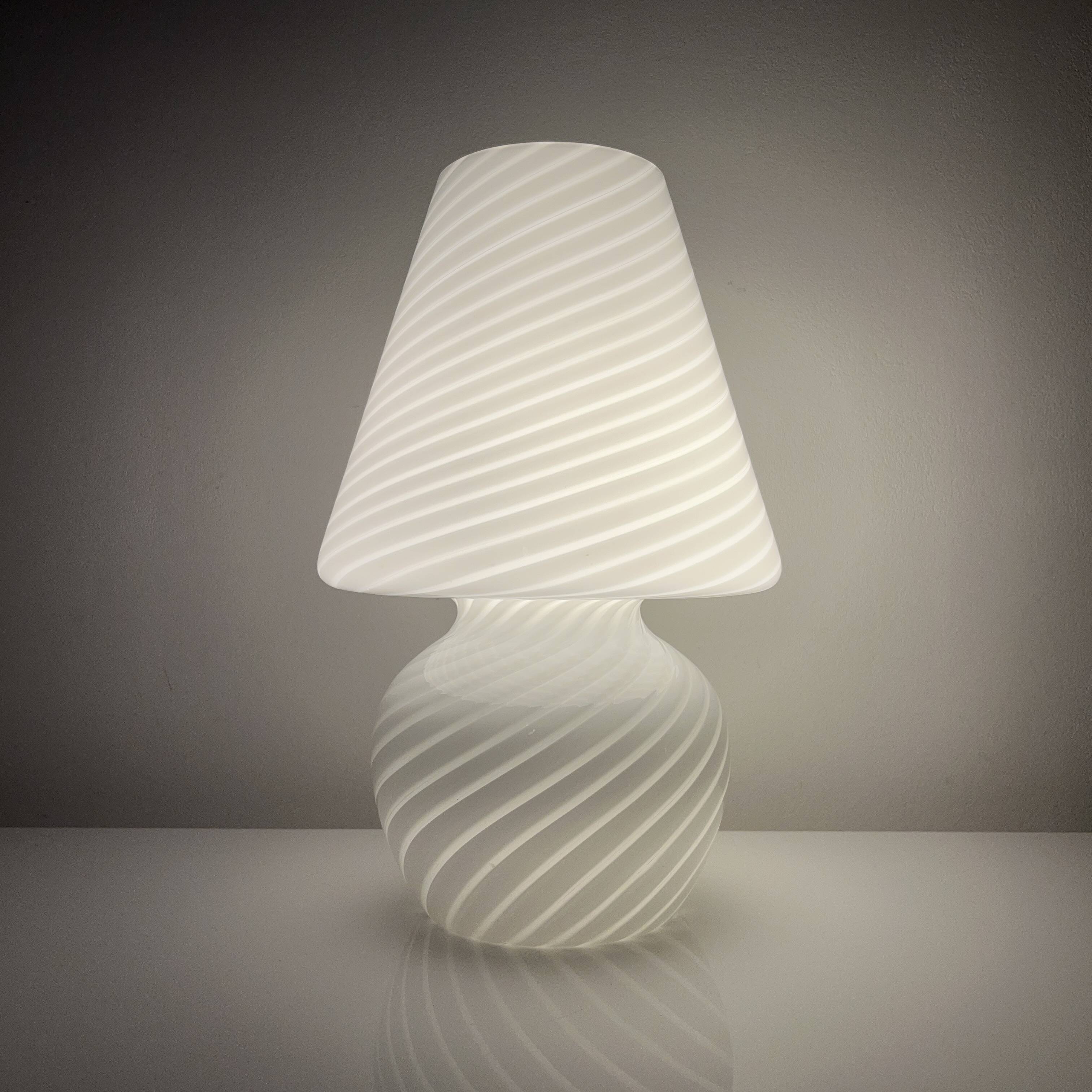 Murano mushroom lamp Italy vintage spiral decor glossy white