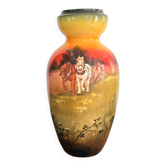 Antique English Vase Soleilian SF&Co 1910 Earthenware Decor Horses Ploughman