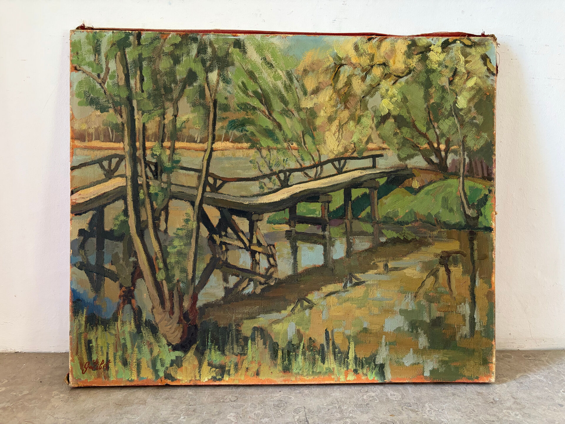 La Passerelle, huile sur toile signé