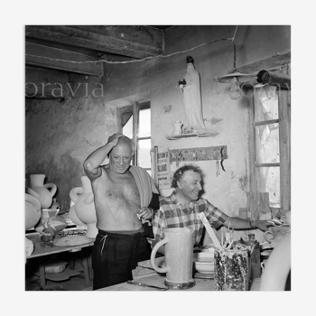 Photographie, "Pablo Picasso et Marc Chagall", Gordes, 1948   /   15 X 15 cm  /   N&B