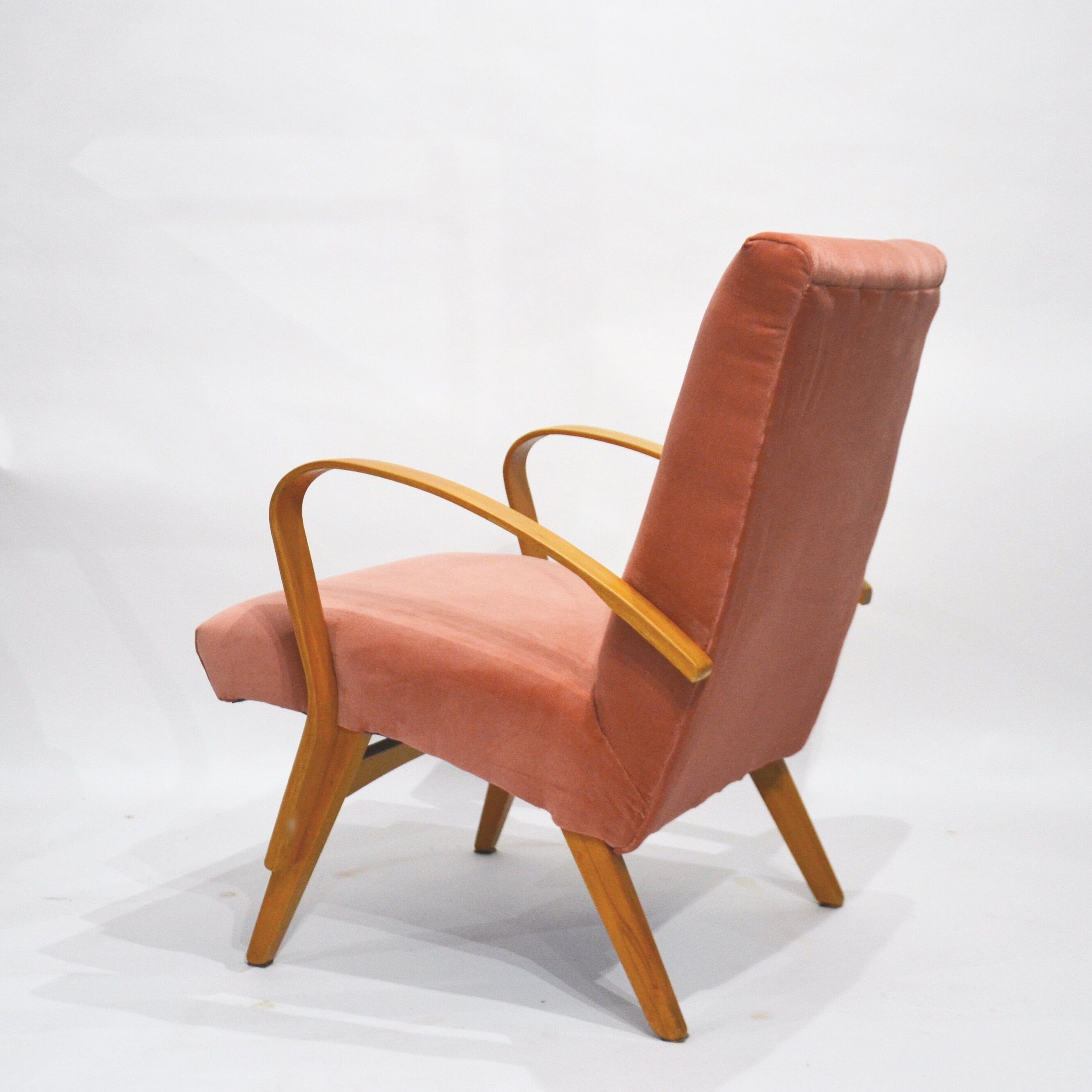 Fauteuil retapissé velours rose