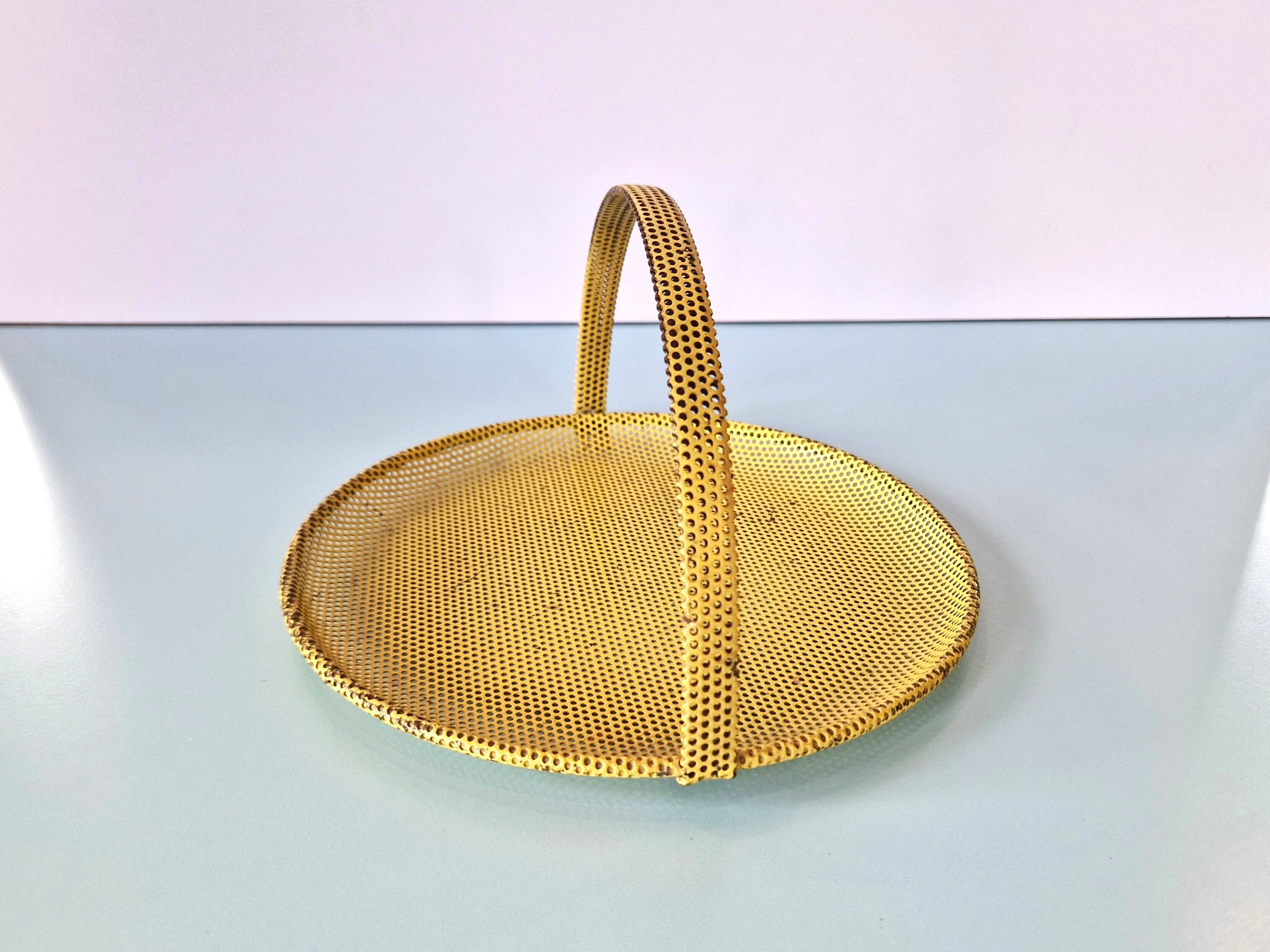 Yellow perforated metal bonbonniere by Mathieu Matégot, France 1950's