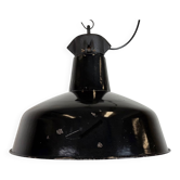 Industrial Black Enamel Factory Lamp with Cast Iron Top, 1950s