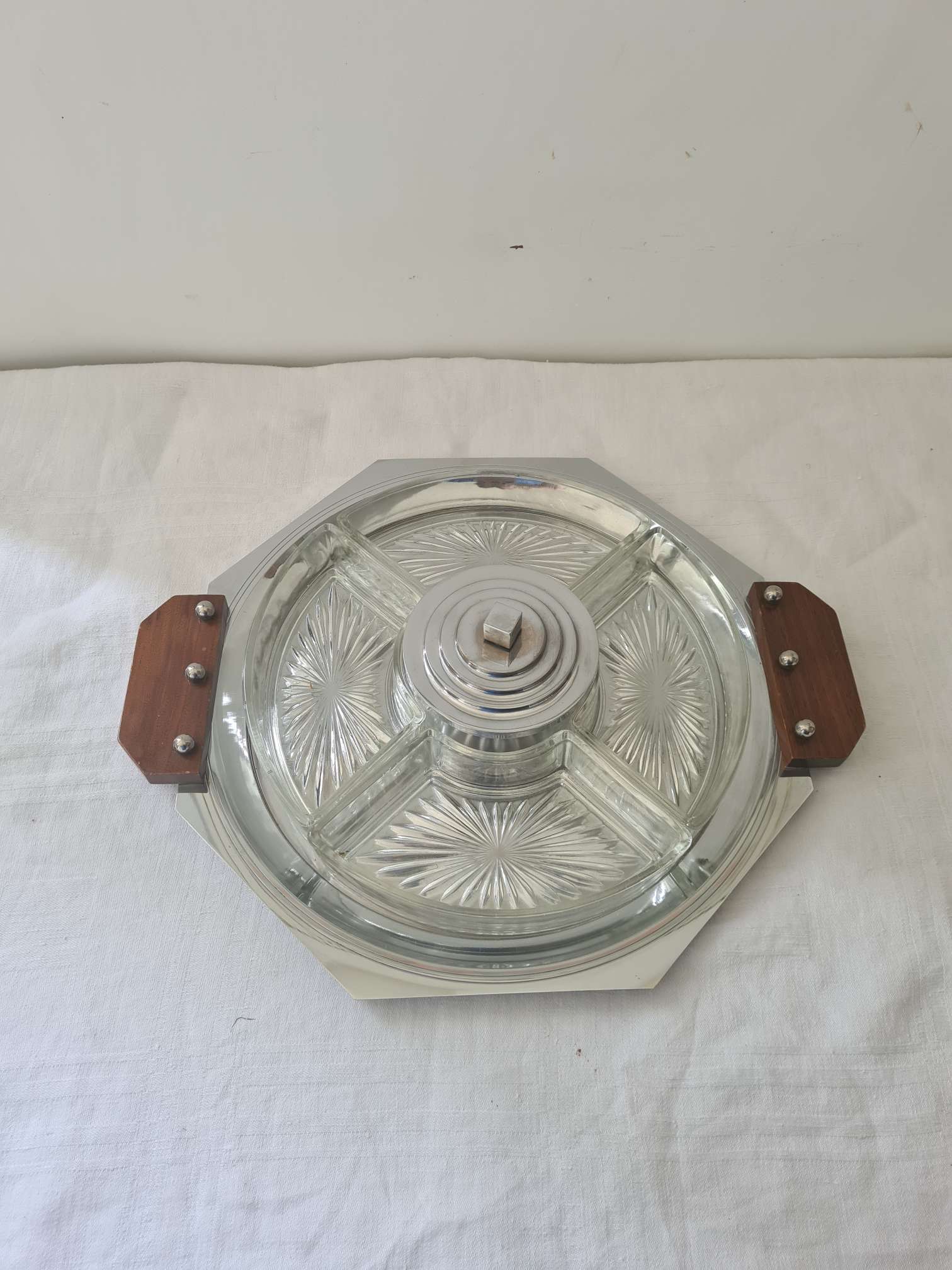 Art deco servant wood and silver metal