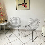 Pair of Harry Bertoia chair for Knoll vintage chrome steel 80s