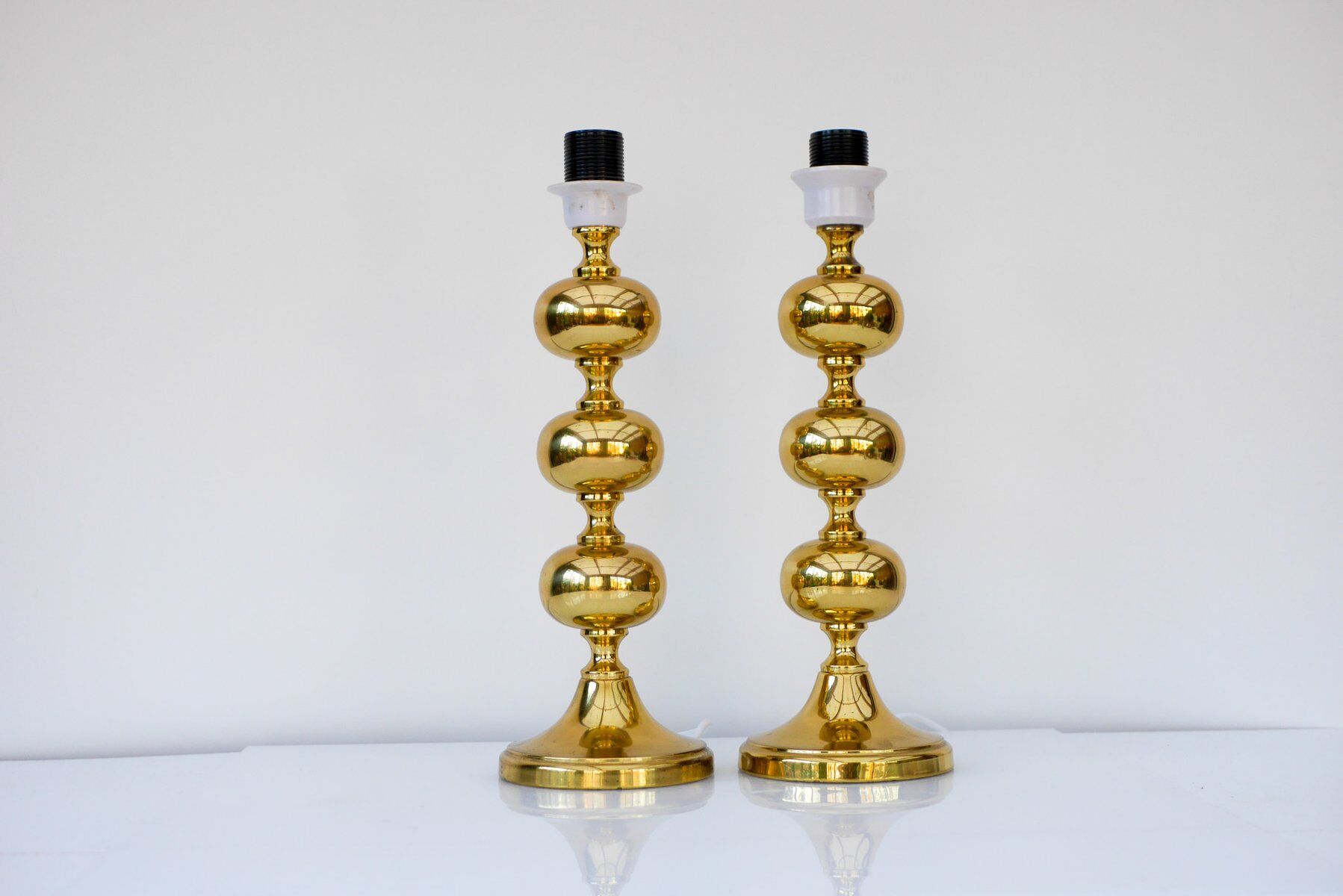 Scandinavian modern space age brass table lamps from Nafa, Sweden, 1970s, set of 2