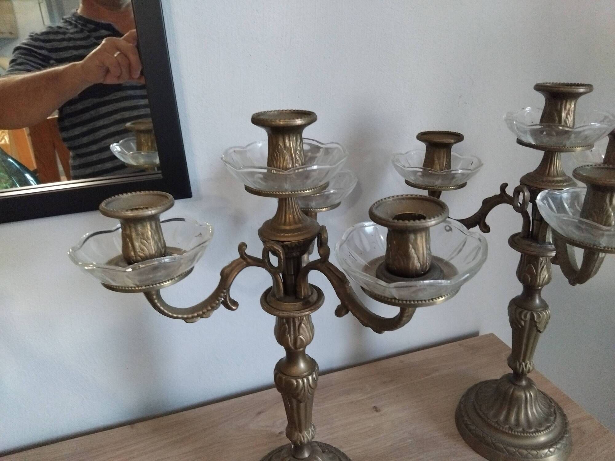 Pair of candelabra candlestick bronze and glass LOUIS XVI antique