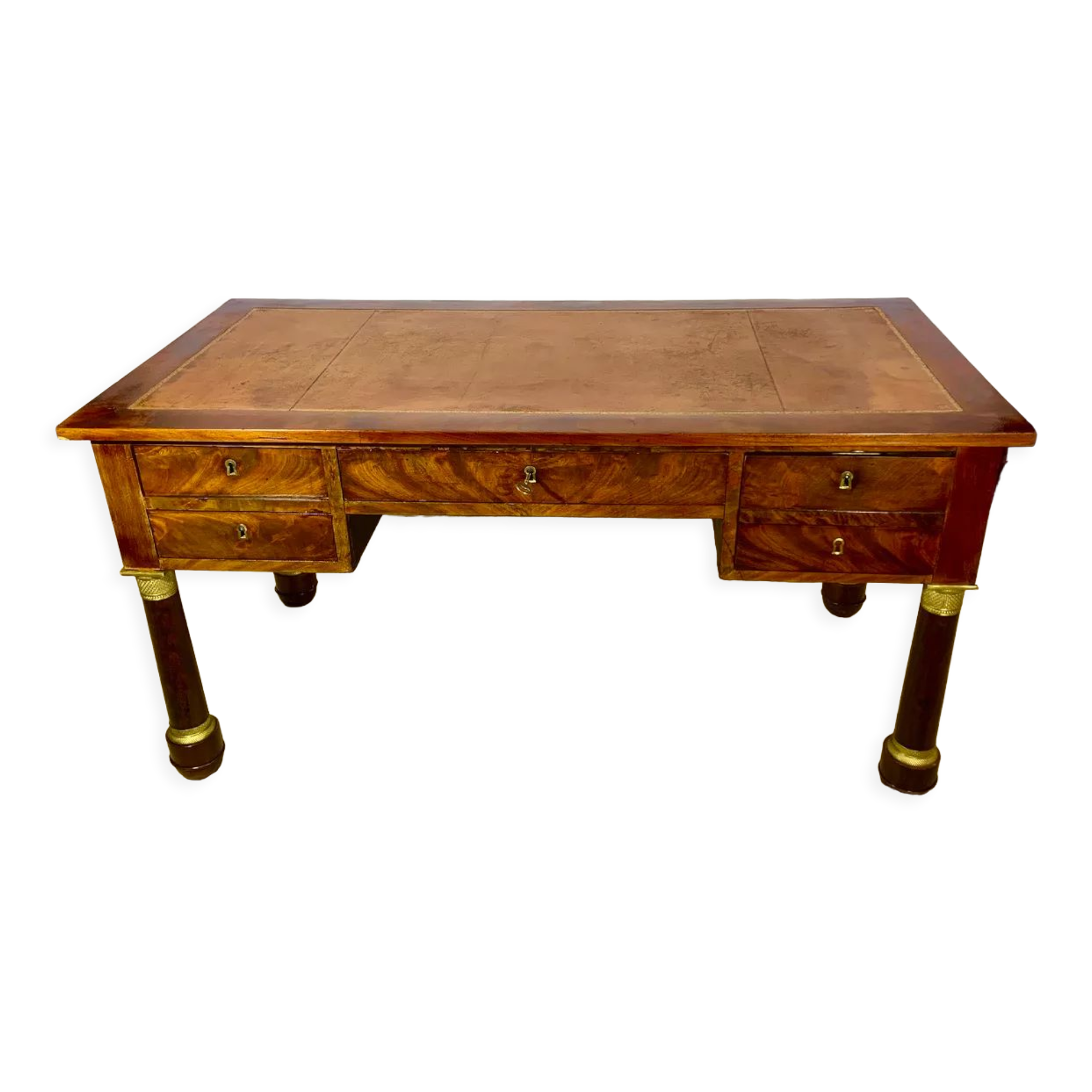 Empire style desk in mahogany, gilded bronzes