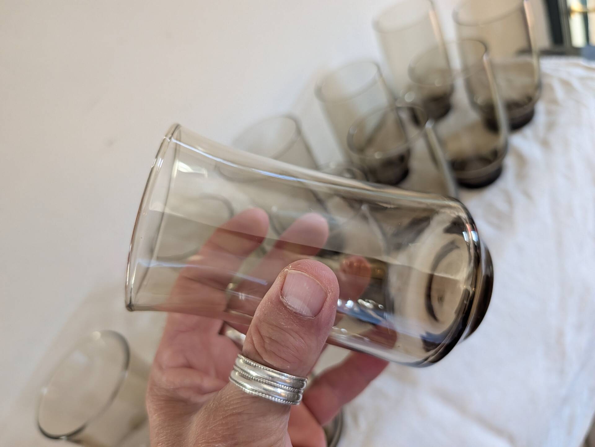 12 long drink glasses in smoked glass – 1970s