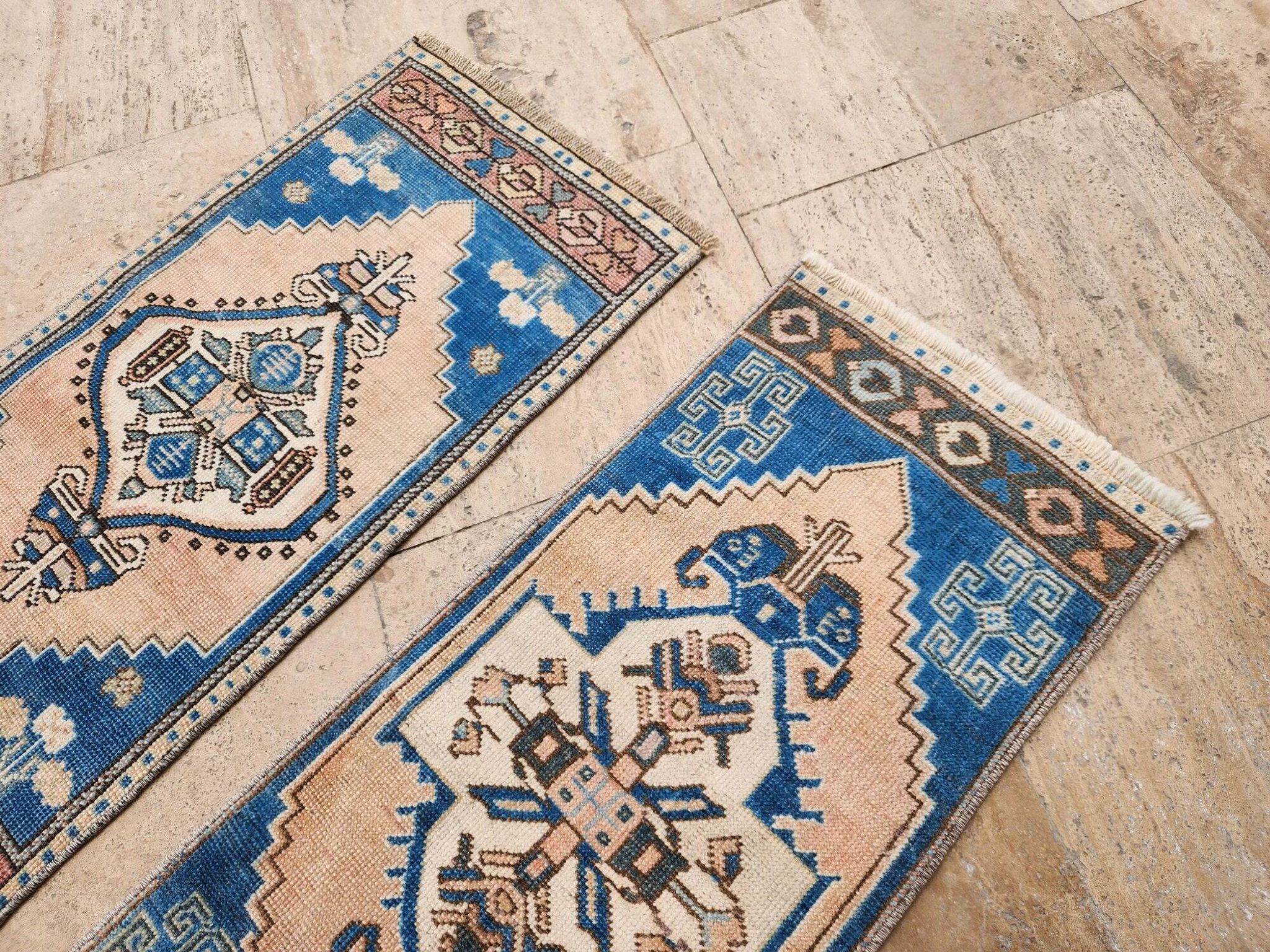Set of 2 vintage handmade Turkish rugs 43x99 cm