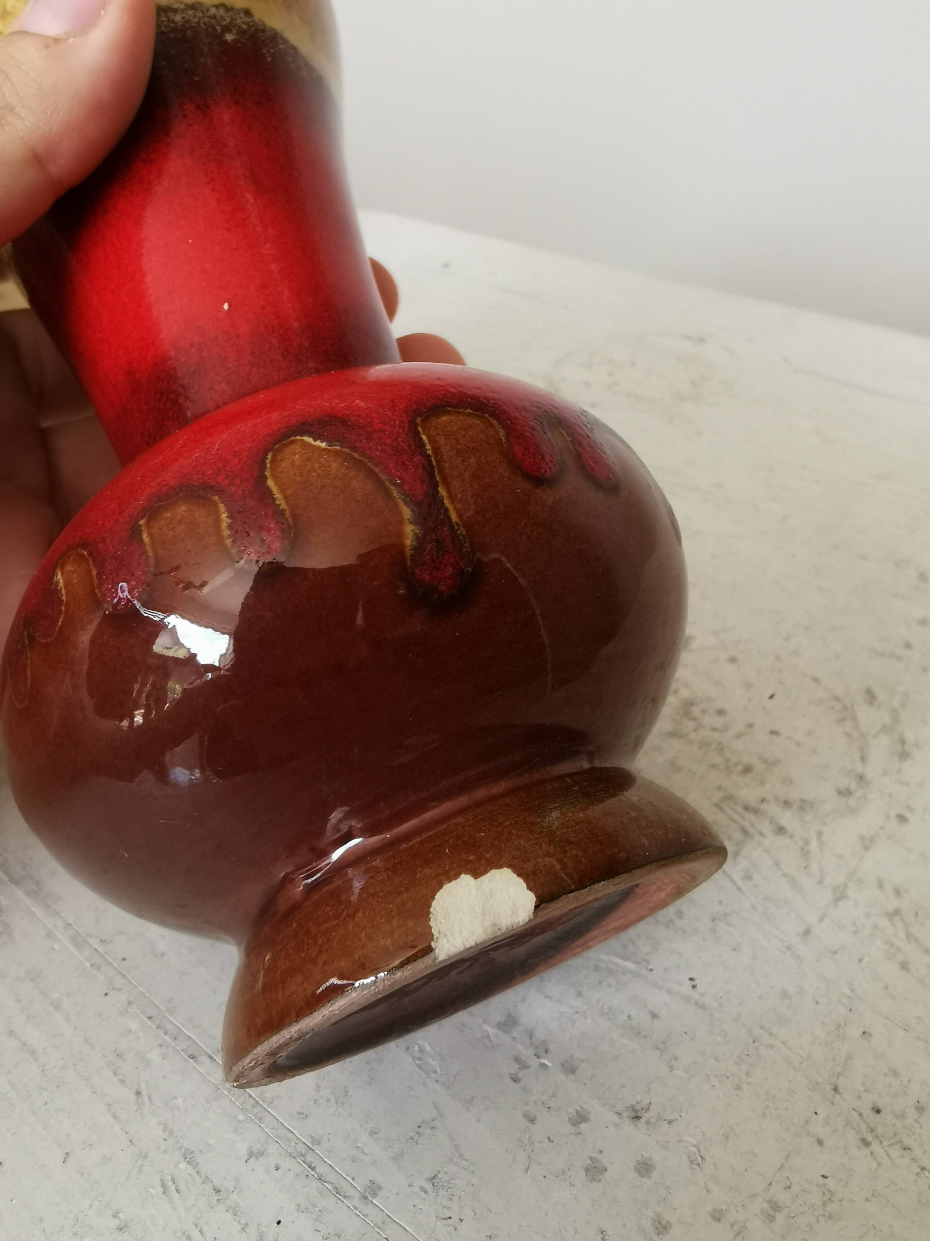 Vintage KIL Ceramic Vase: Red & Brown Lava Glaze, 1970s Yugoslavia