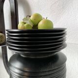 7 black ceramic plates