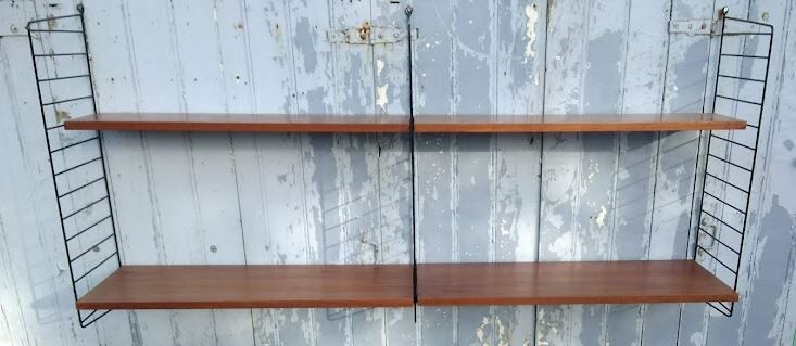 Vintage modular shelf in teak veneer and black metal, Nisse Strinning, 60s