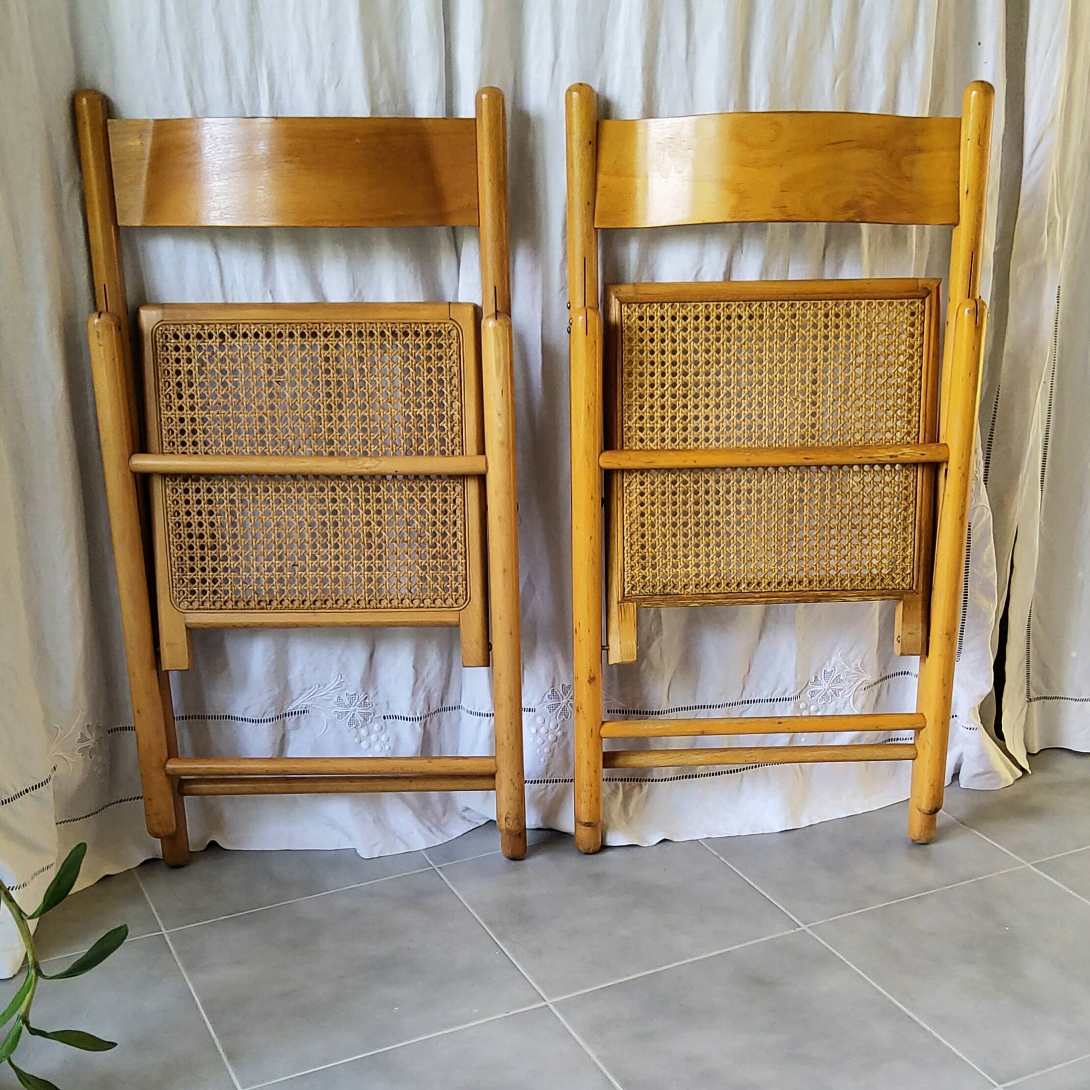 Pair of folding cane chairs