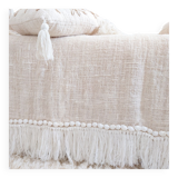 White Aussa plaid with fringe and shells