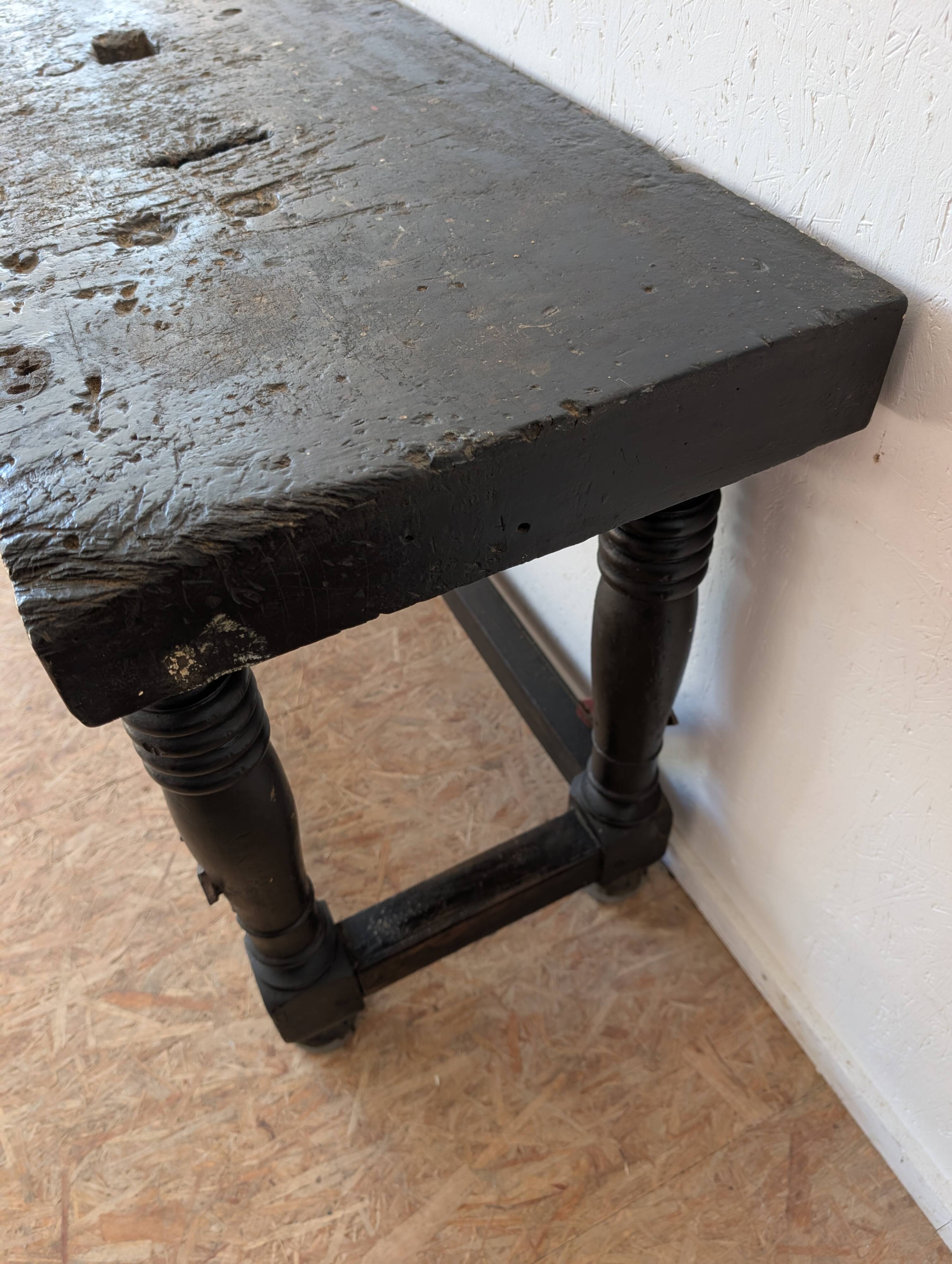 Console / old solid wood jeweler's workbench, turned legs