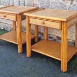 Pair of Maugrion bedside tables for Roche Bobois, bamboo, rattan 70s
