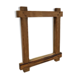 Miroir mural brutaliste en chêne massif Belgique années 1970 60x70cm