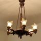 Large Art Deco sculptural chandelier in bronze and glass, 1930s