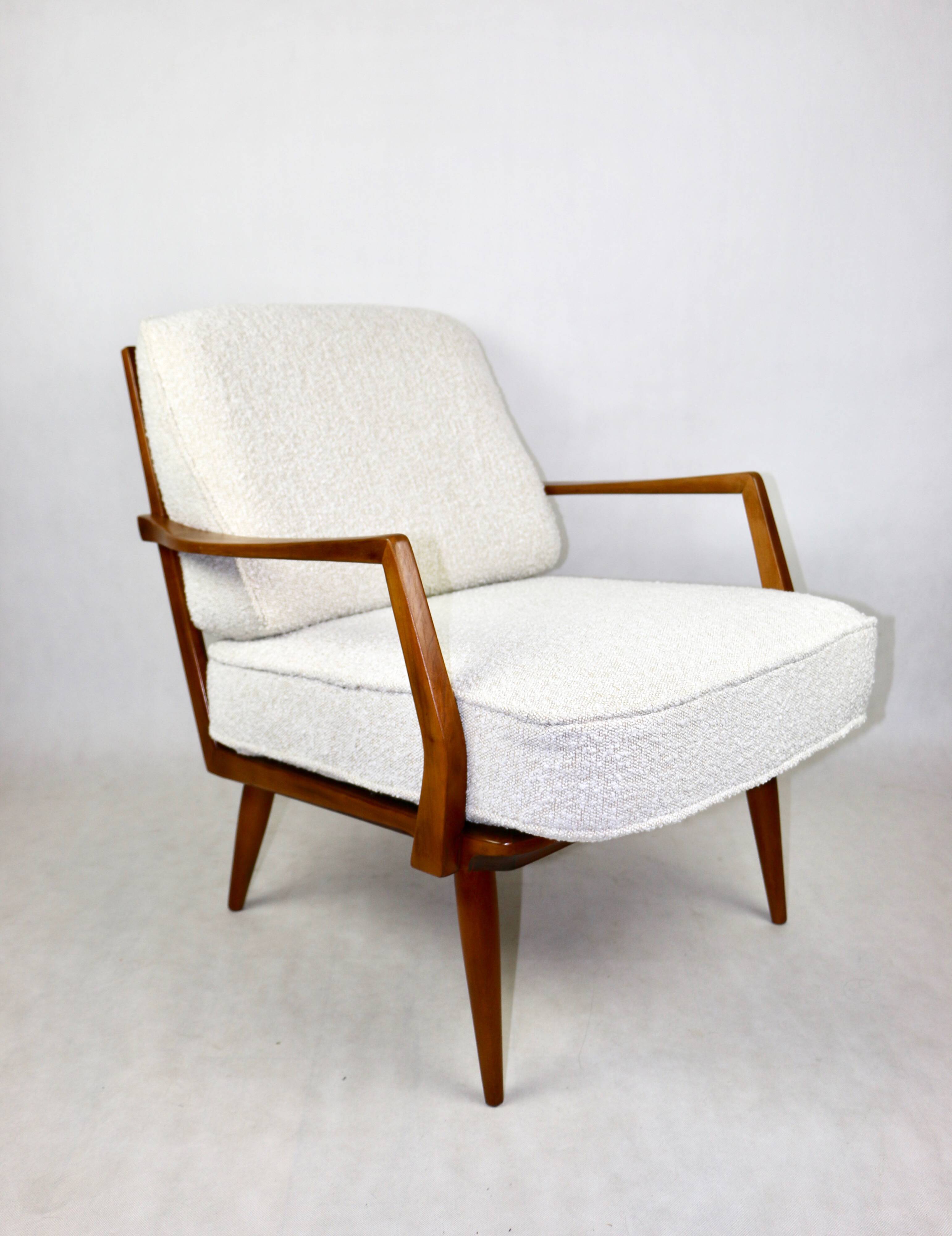 Club white ivory bouclé lounge chair, 1970s